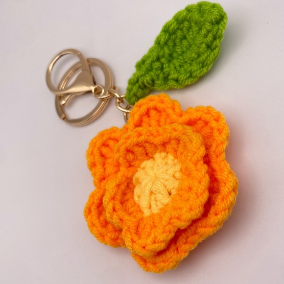 HANDMADE | Orange Crochet Hibiscus | Bag Charm | Keychain (Brand New!) ✨ - Picture 6 of 9
